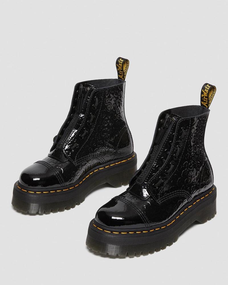 Black / Leopard Women's Dr Martens Sinclair Leopard Emboss Patent Leather Platform Boots | CA 255KOR